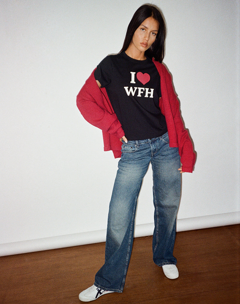 Sakha Top in Schwarz mit I Love WFH-Slogan