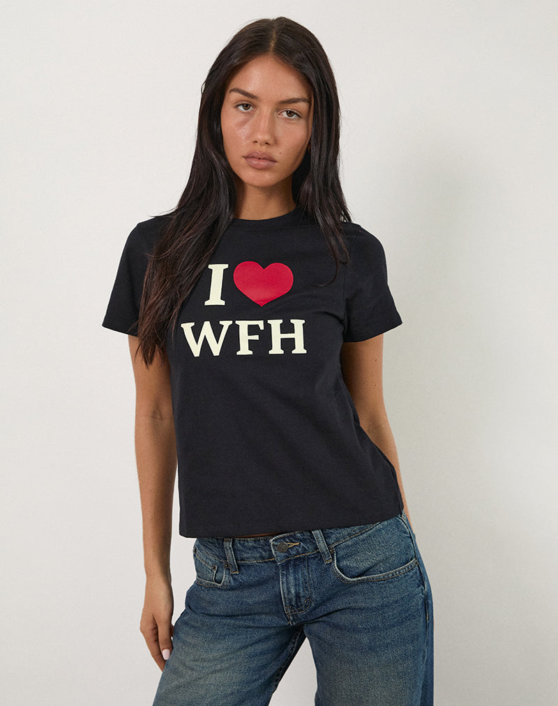 Image of Sakha Top in Schwarz mit I Love WFH-Slogan
