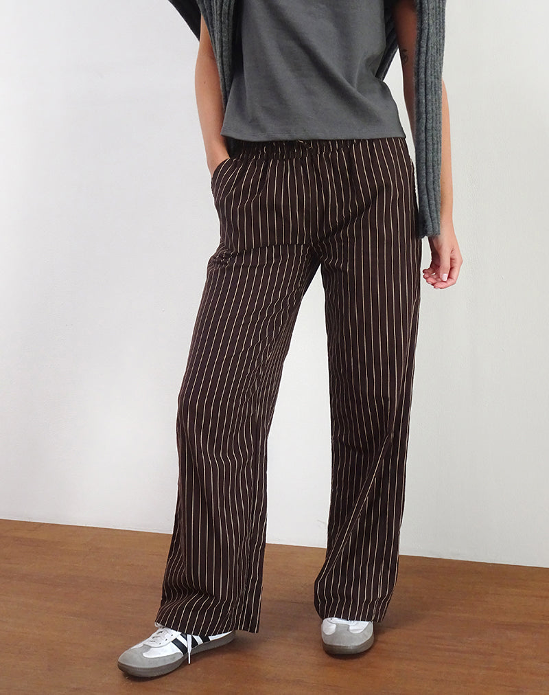Wasic Weite Leinenhose in Deep Mahogany Pencil Stripe