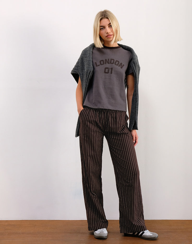 Image of Wasic Leinenhose mit weitem Bein in Deep Mahogany Pencil Stripe