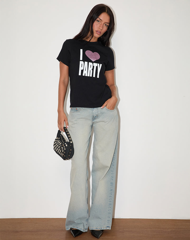 Bild von Saki Tee in Schwarz I Love Party Print