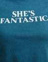 Mediterran Blau mit She's Fantastic Slogan