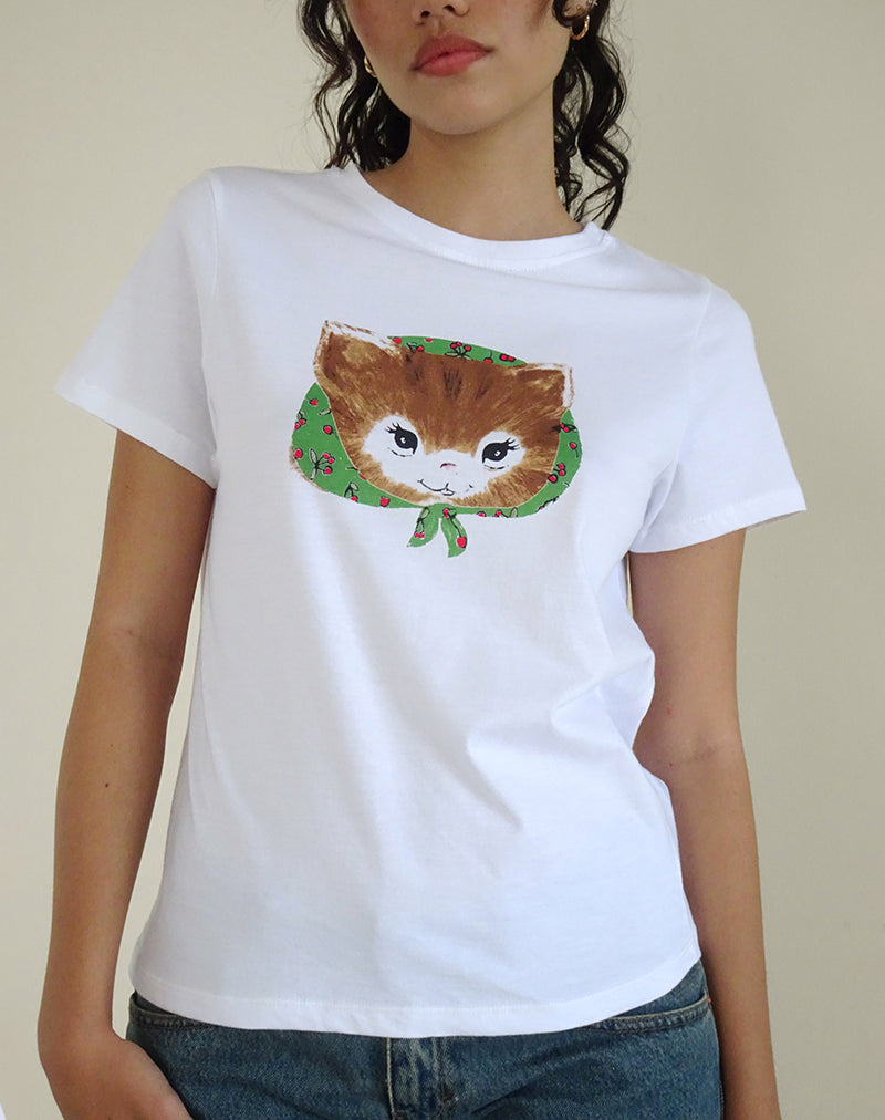 Saki Weißes Tee mit Kitty-Druck