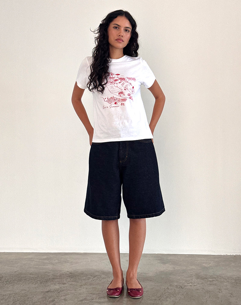 Bild von Saki Tee in Weiß mit Royal Red Euro Summer