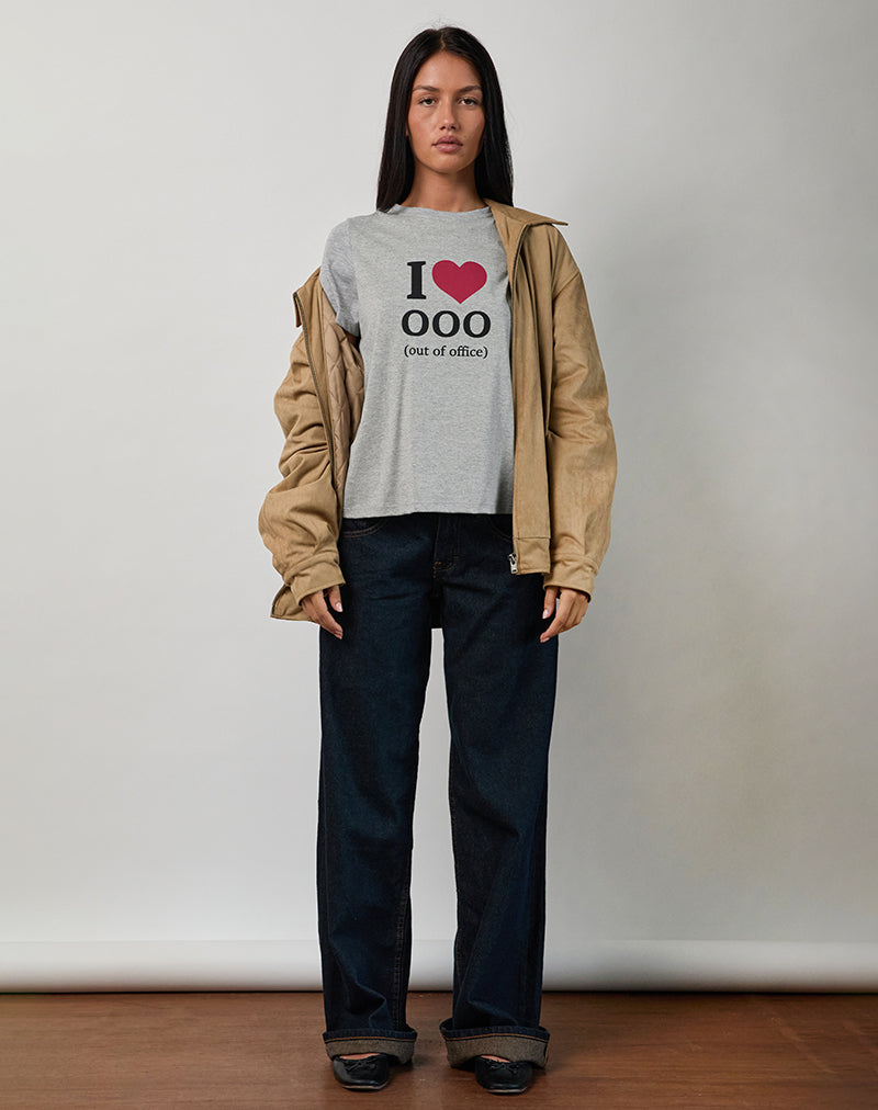 Saki Tee in Grau meliert mit I Love OOO Grafik