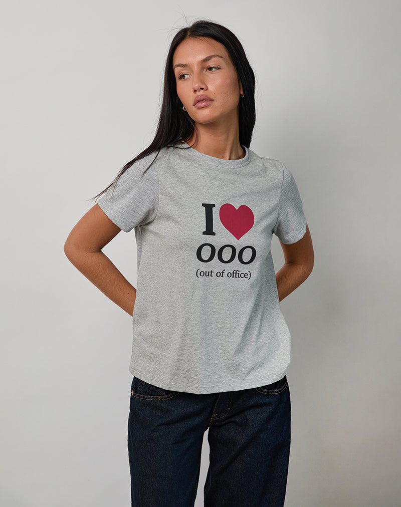 Saki Tee in Grau meliert mit I Love OOO Grafik