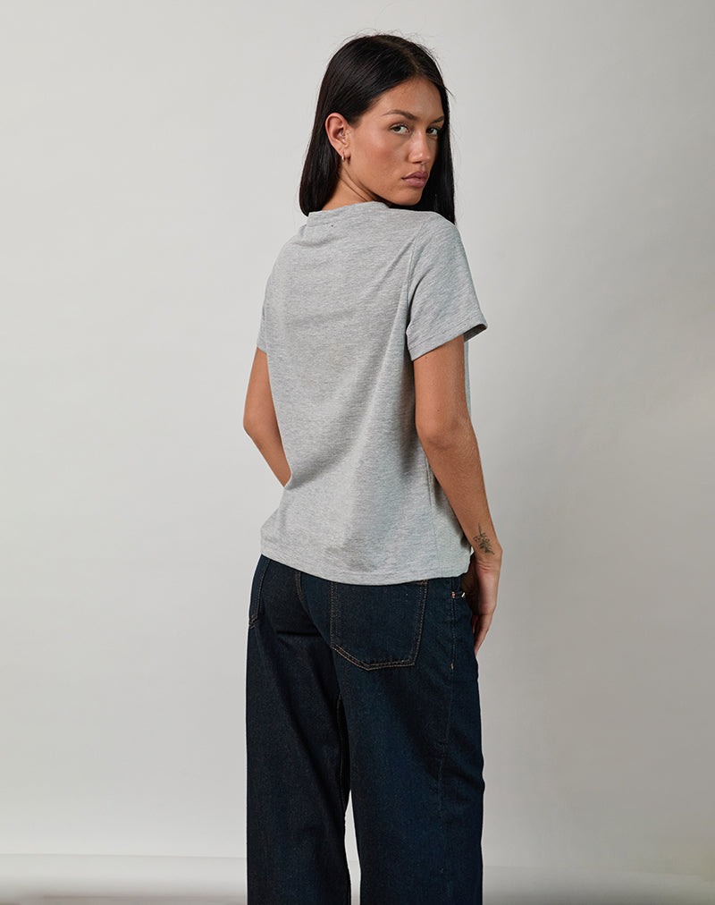 Bild von Saki Tee in Grau meliert mit I Love OOO Grafik