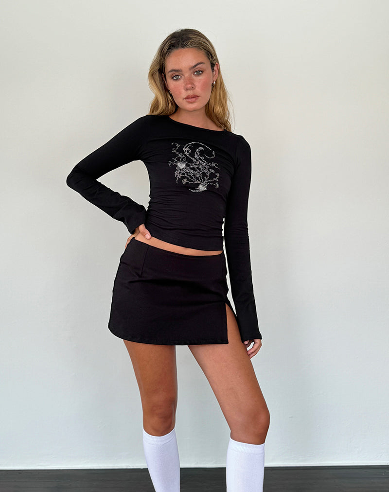 Image of Salaka Langarm-Top in Schwarz Script Heart Graphic