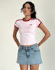 Image of Salda Top in Hellrosa mit roter Adrenalin-Bindung und Schleifen-Stickerei