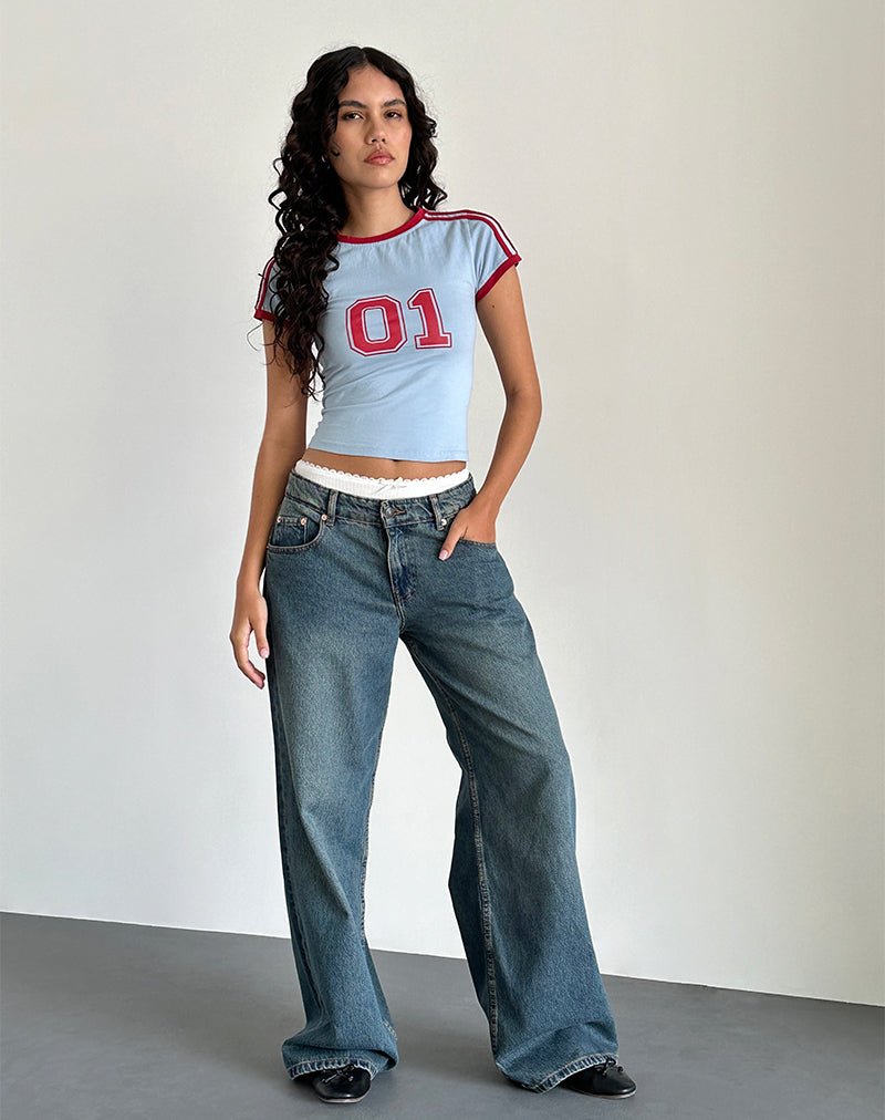 Salda Tee in Nantucket Blau mit Adrenalinroter Bindung