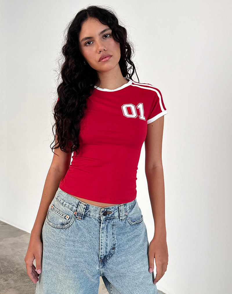 Salda Tee in Tango Rot mit weißer Bindung
