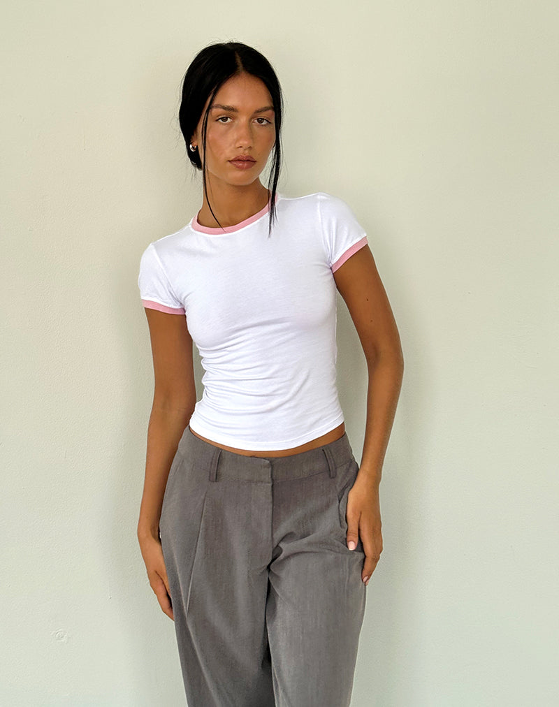 Image of Salida Top in Weiß mit Flamingo-Pink-Bindung