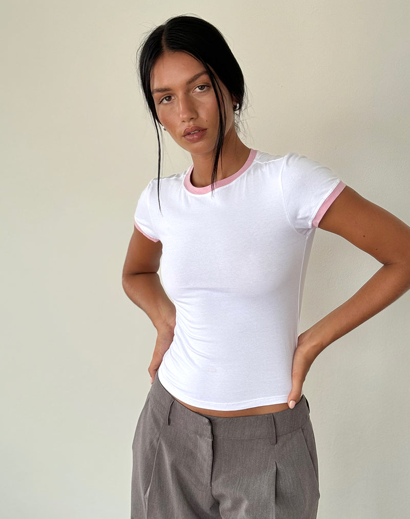 Image of Salida Top in Weiß mit Flamingo-Pink-Bindung