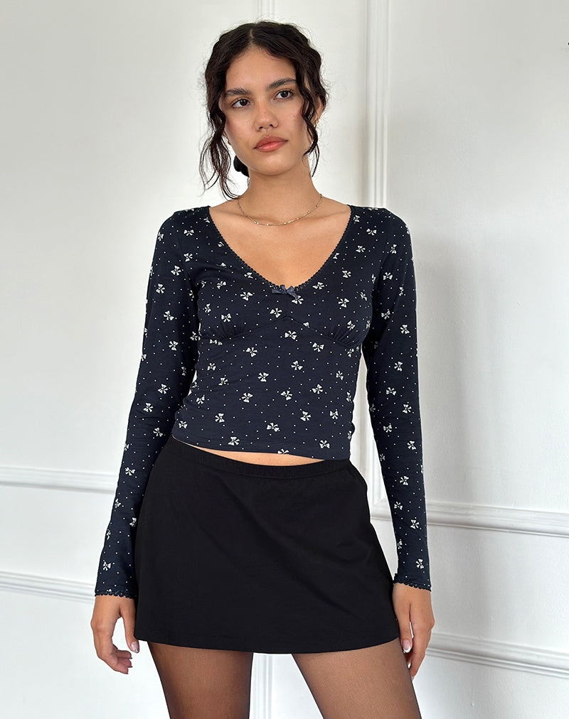 Image of Salisa Top in Marineblau mit Mini-Schleifen-Design
