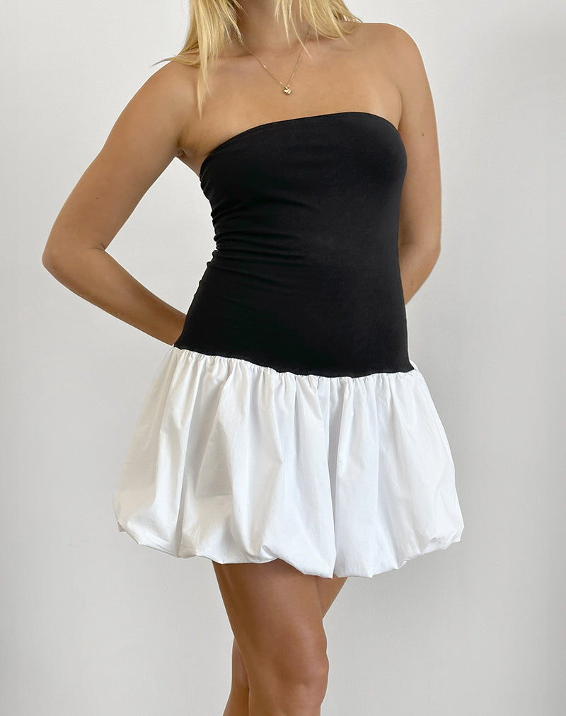 Bild von Salvia Puffball Mini Dress in Schwarz und Weiß