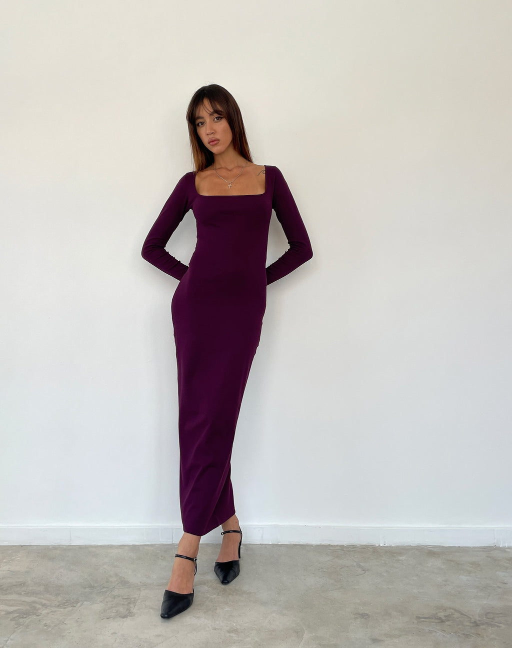 Samaira Langärmeliges Maxikleid in Aubergine