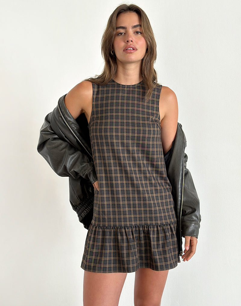 Image of Samana Babydoll-Minikleid in Karo Dunkelbraun