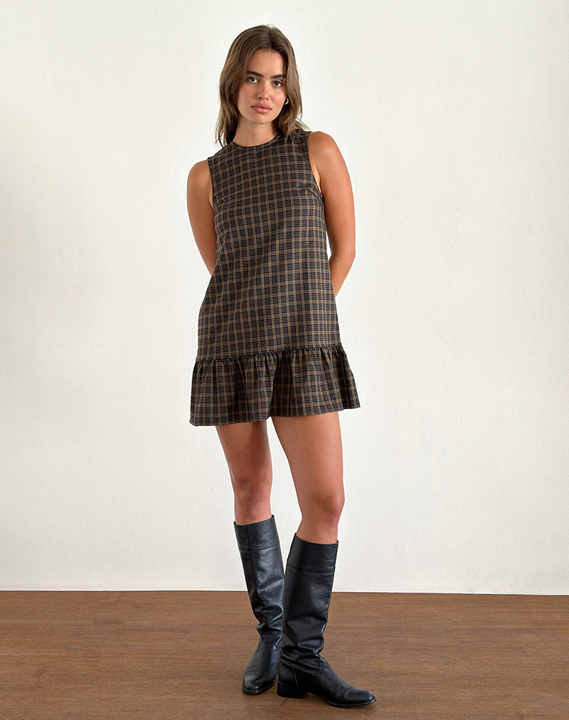 Image of Samana Babydoll-Minikleid in Karo Dunkelbraun