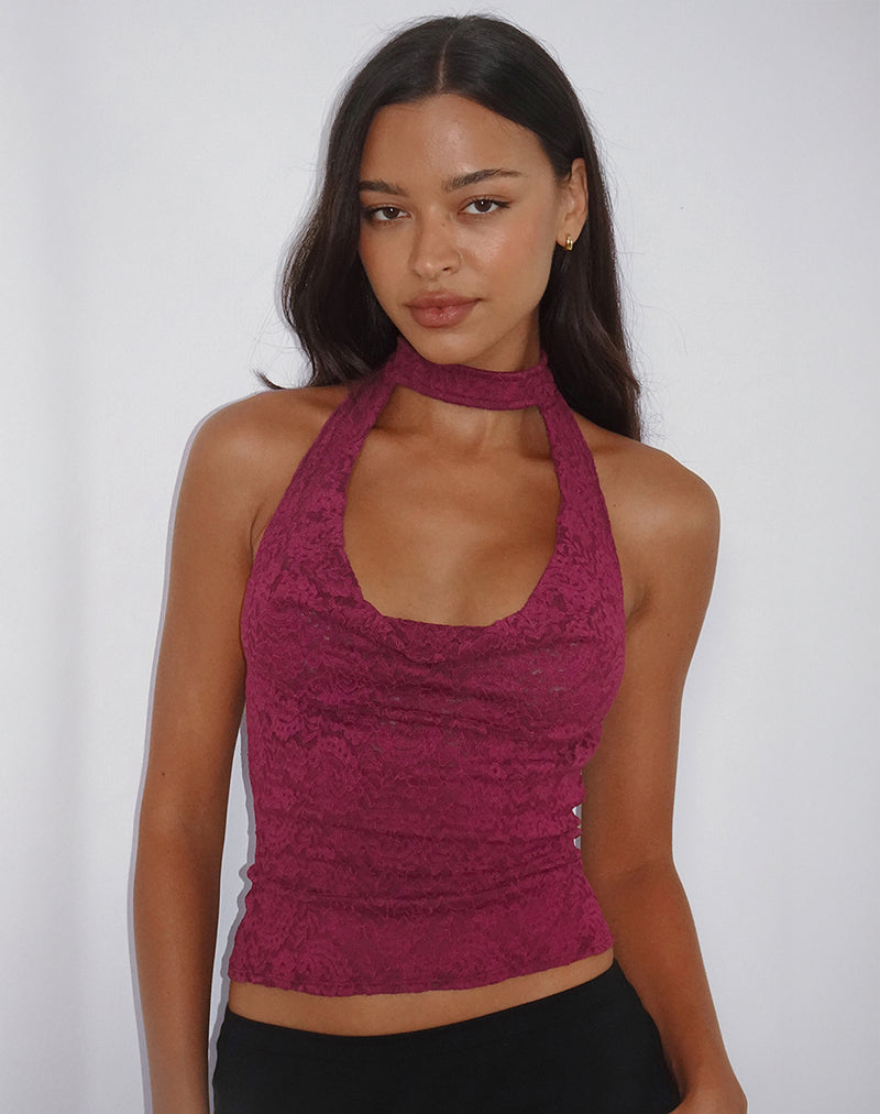 Image of Samwell Neckholder-Top aus Paisley-Spitze Burgundy
