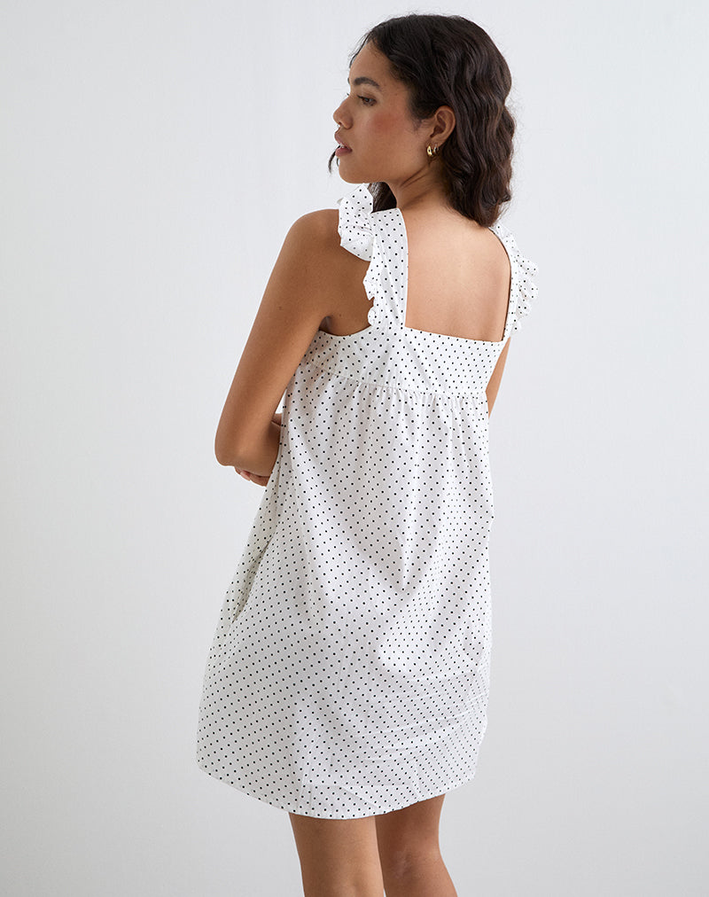 Image of Sanaly Minikleid in Weiß mit schwarzer Mikro-Polka