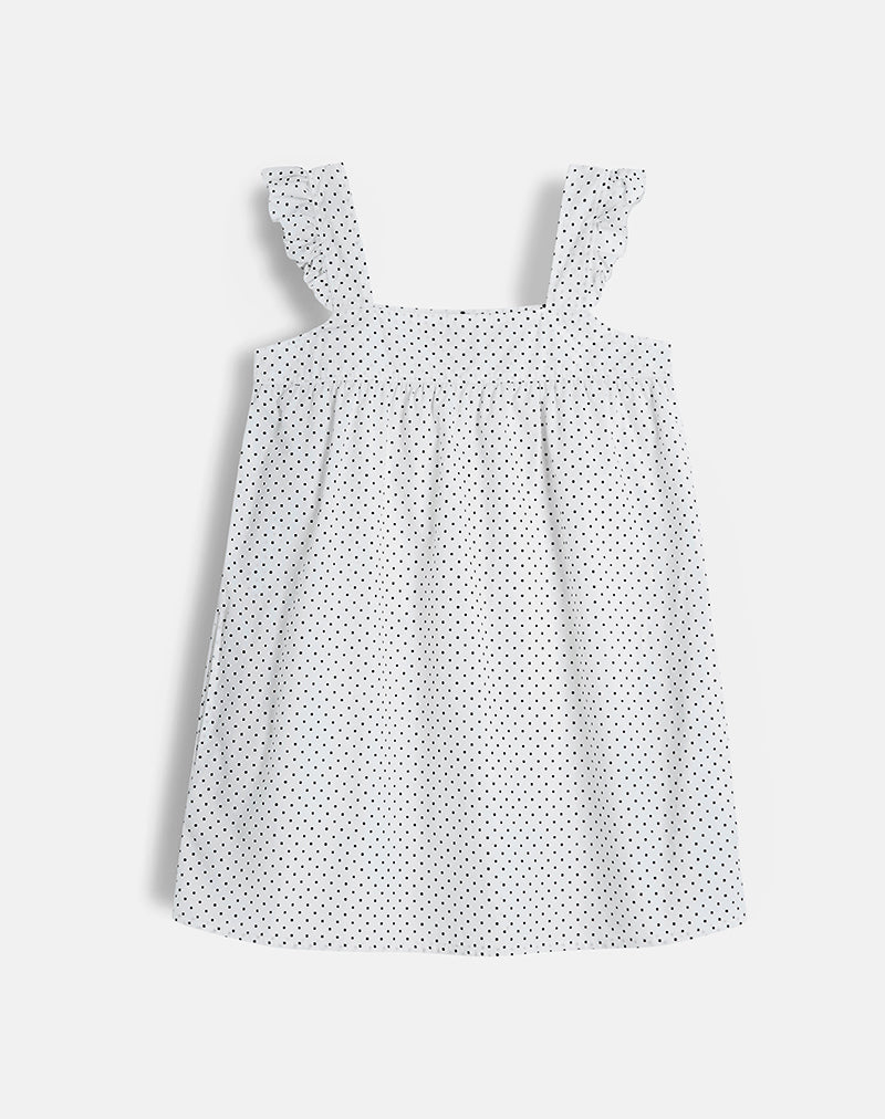 Image of Sanaly Minikleid in Weiß mit schwarzer Mikro-Polka