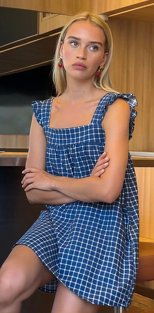 Image of Sanaly Minikleid in Marineblau Tartan Rami
