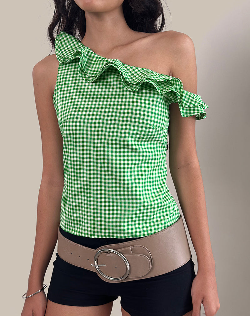 Sanamu Rüschen-Top in Mini Gingham Grün