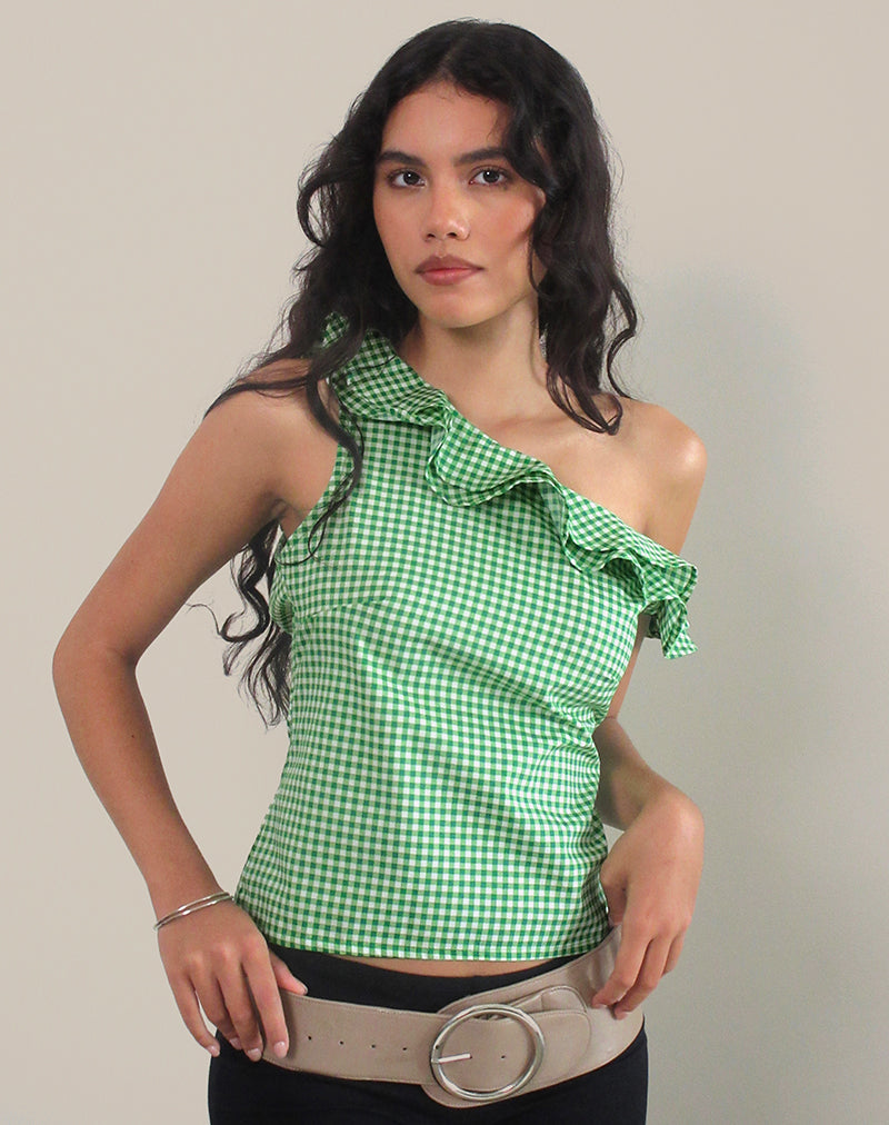 Image of Sanamu Rüschen-Top in Mini Gingham Grün