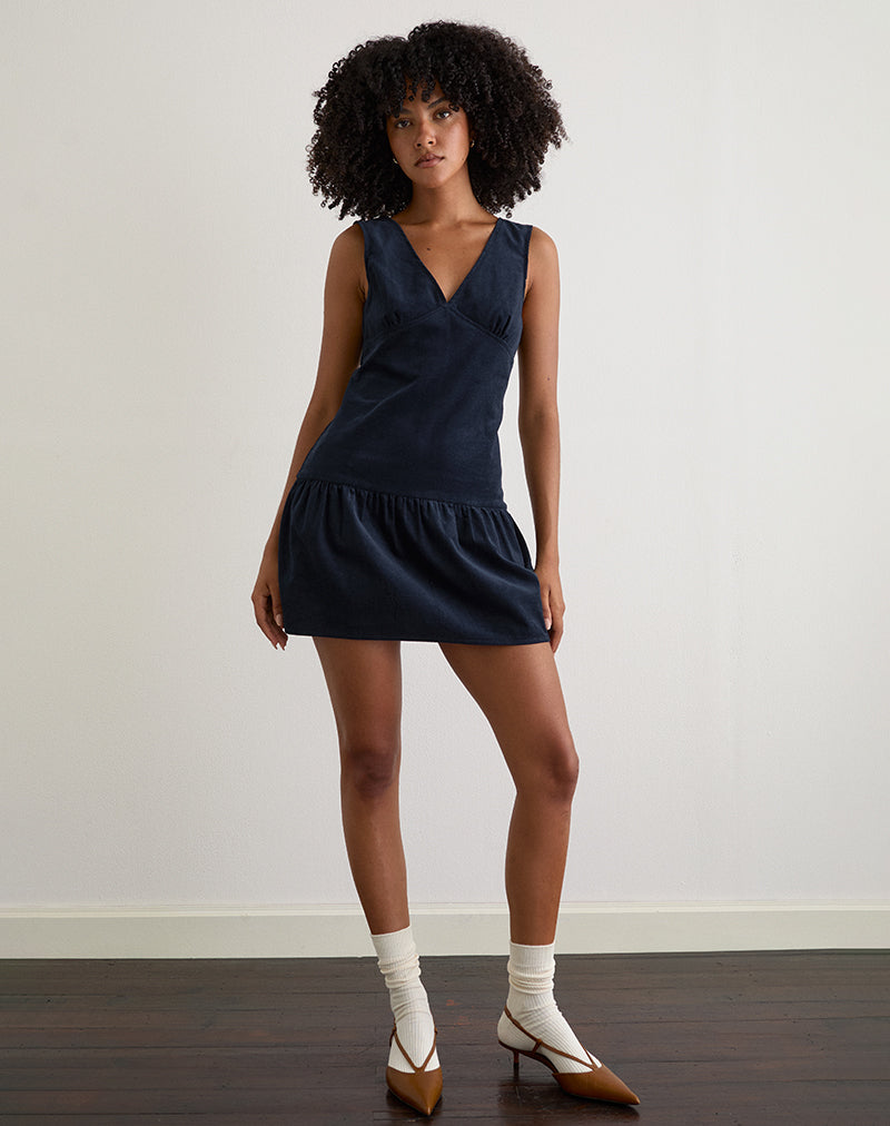 Sarabi Mini-Kleid mit tiefem Rückenausschnitt in Cord Navy