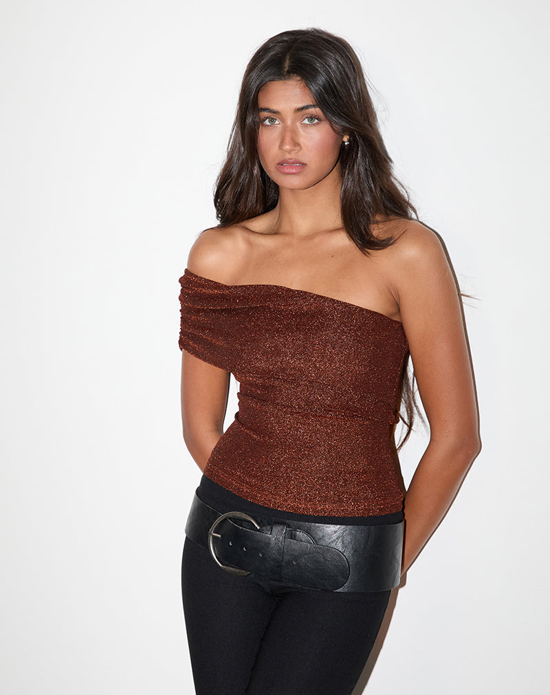 Sarla One Shoulder Top aus Jersey Glitter Copper