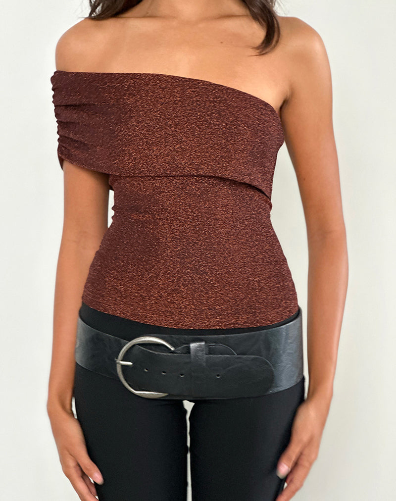 Image of Sarla One Shoulder Top aus Jersey Glitter Copper
