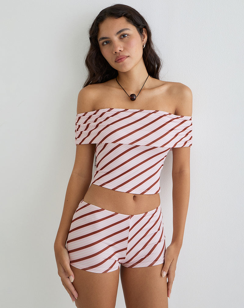 Image of Sarla One Shoulder Top mit Diagonalstreifen Rosa