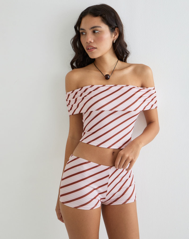 Sarla One Shoulder Top in Diagonalstreifen Rosa