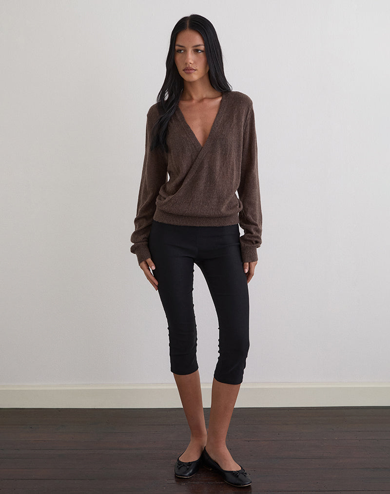 Bild von Saroya Plunge Wrap Top in Knit Dark Chocolate