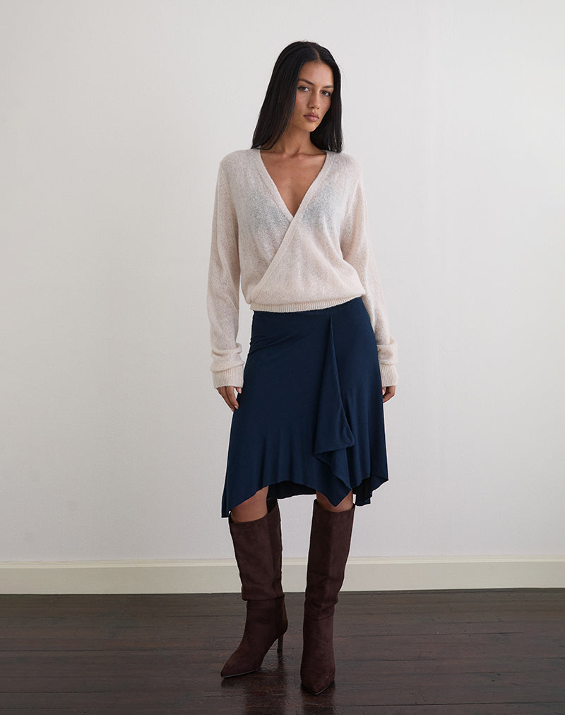 Saroya Plunge Wrap Top aus Strick in Ecru