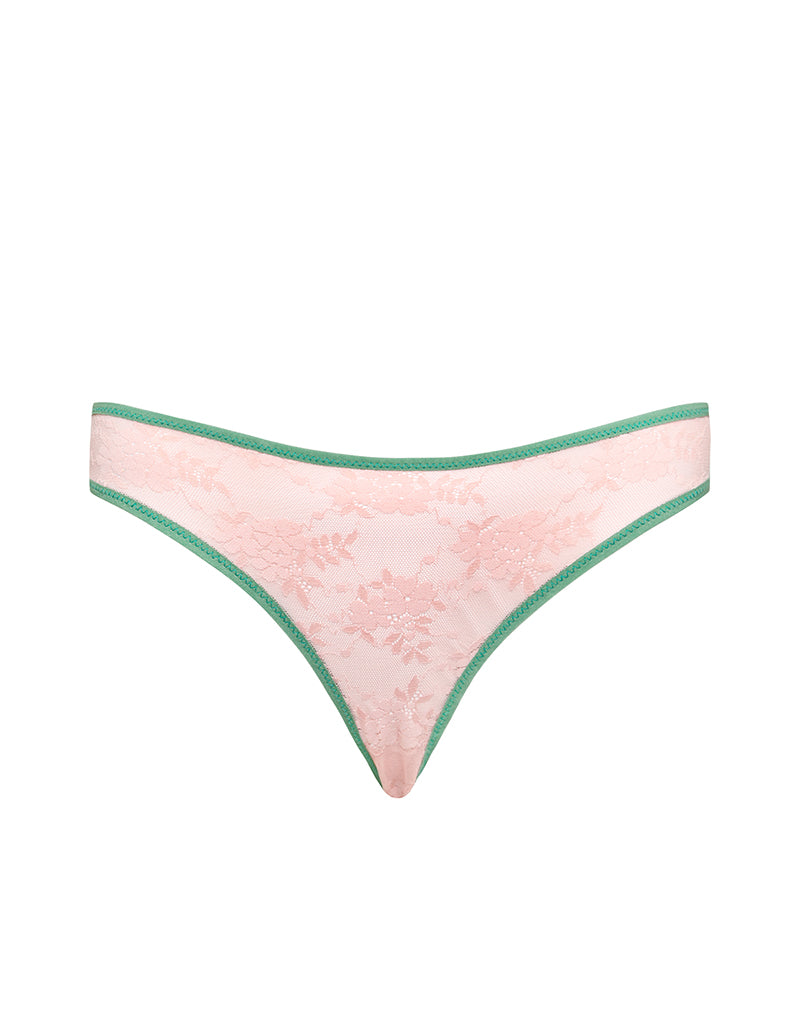 Image of Sarpa Knicker aus rosa Mesh mit grünem Einband