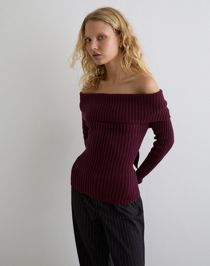 Bild von Saskia Bardot Bow Back Top in Dark Cherry