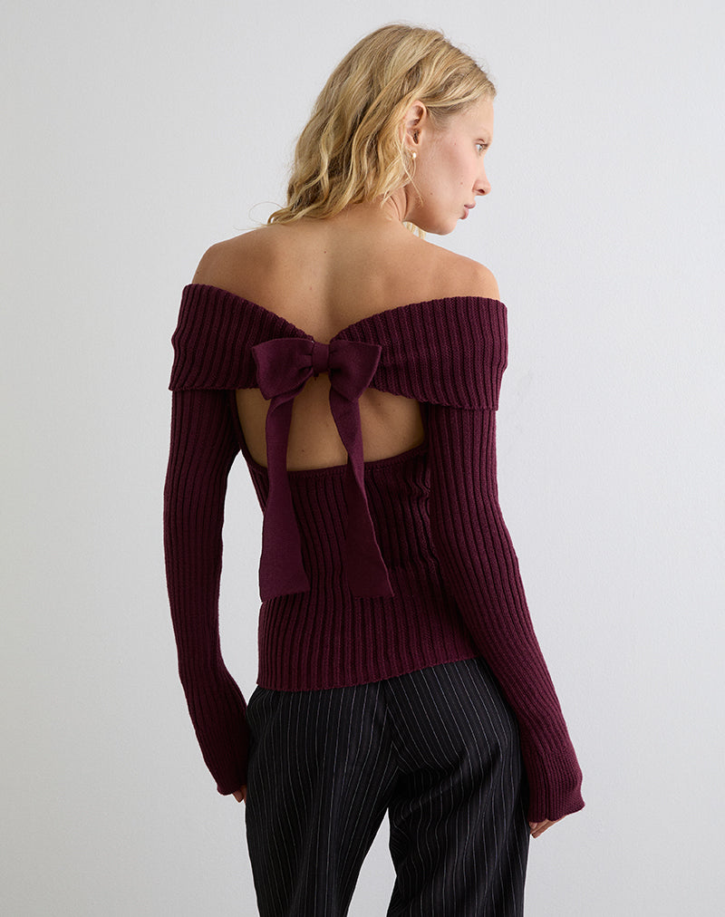 Bild von Saskia Bardot Bow Back Top in Dark Cherry