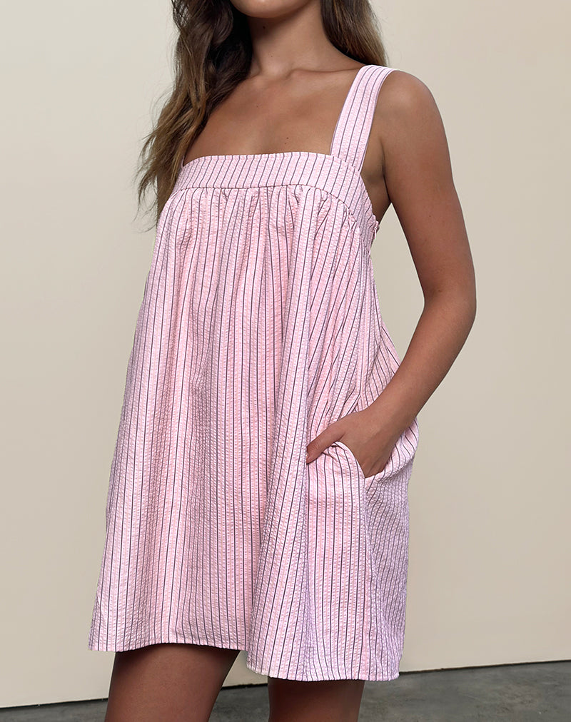 Sasori Smock-Minikleid in Rosa gestreift