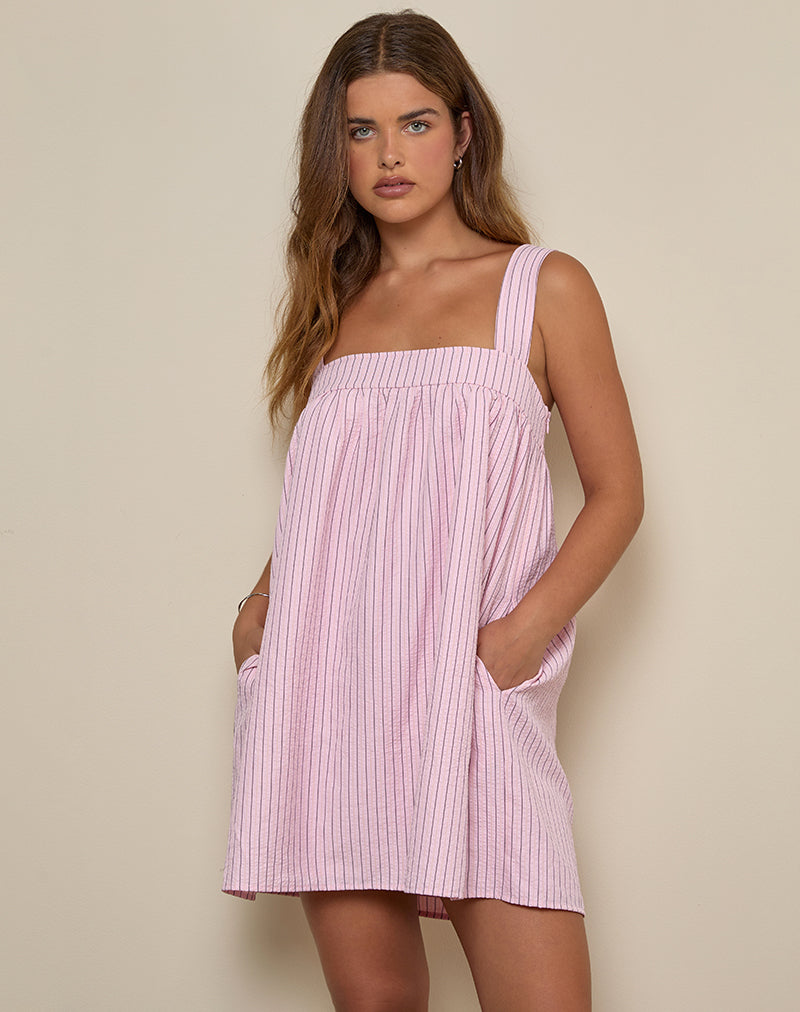 Bild von Sasori Smock Mini Dress in Pink Stripe