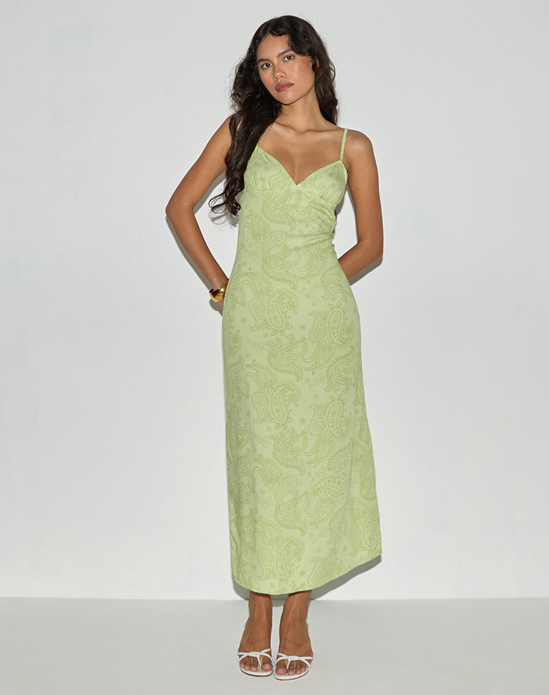 Sastra Midikleid aus Retro-Paisley-Limette