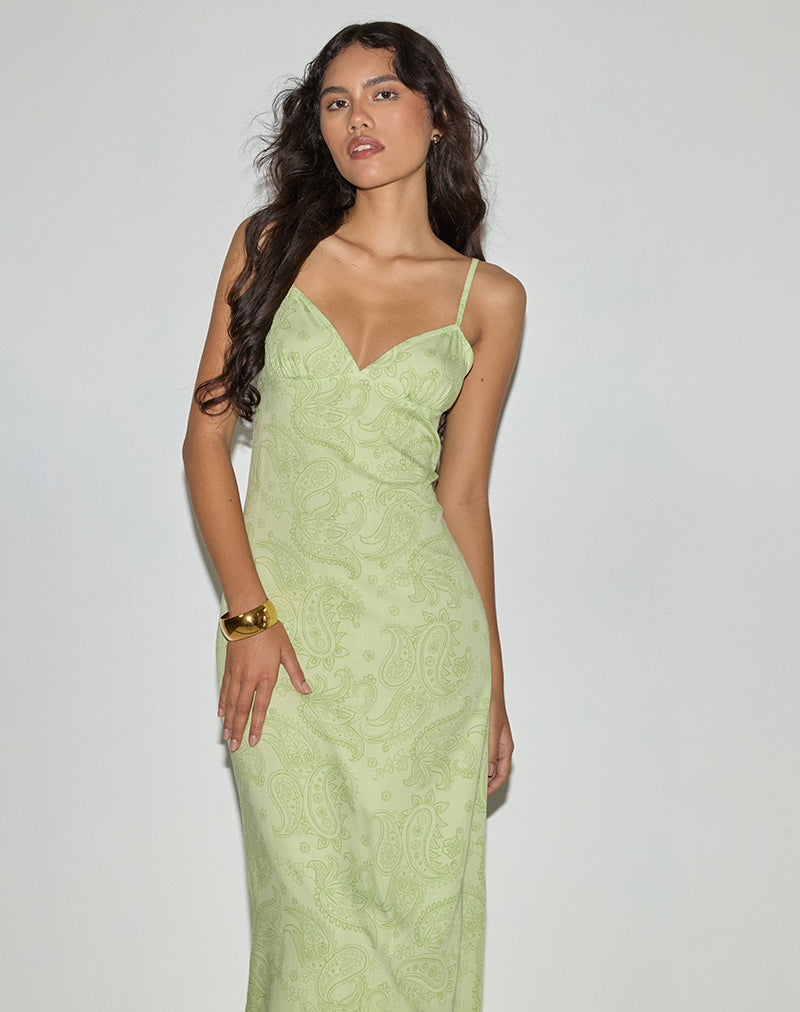 Image of Sastra Midikleid in Retro Paisley Limette