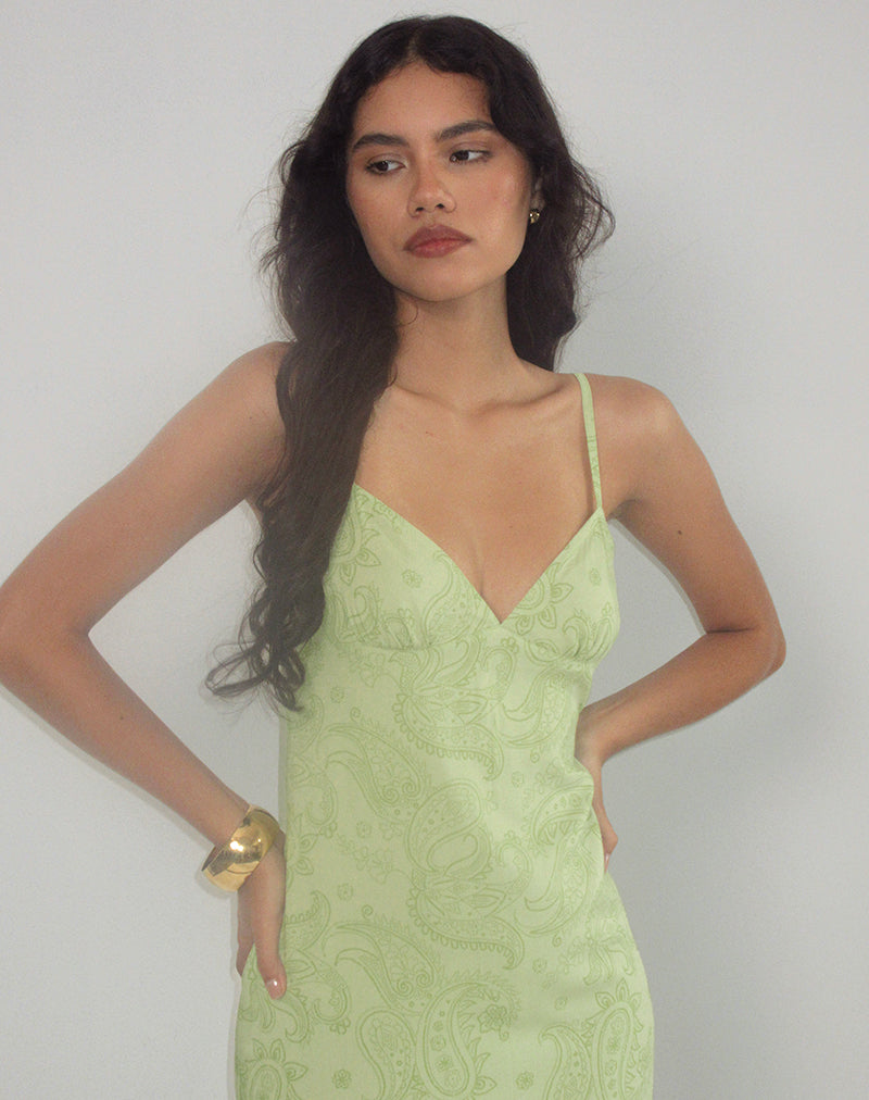Sastra Midikleid aus Retro-Paisley-Limette