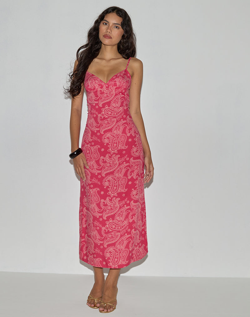 Sastra Midikleid in Retro-Paisley-Rosa