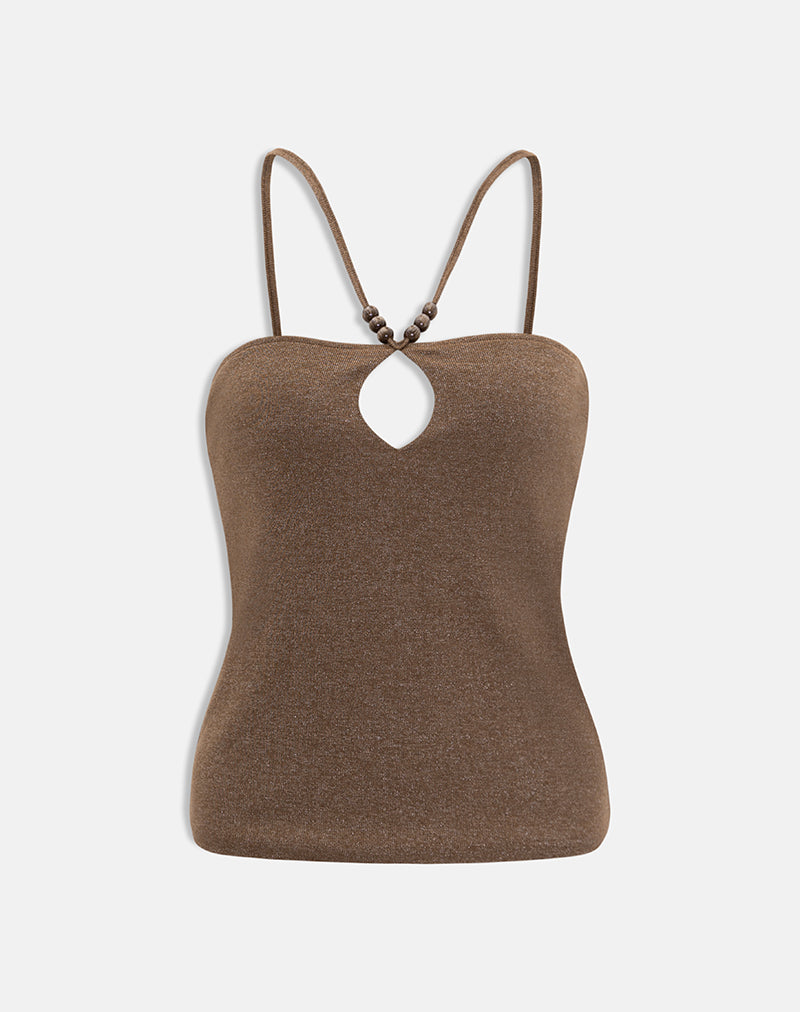 Satuna Top mit Perlen aus schimmerndem Strick, braun