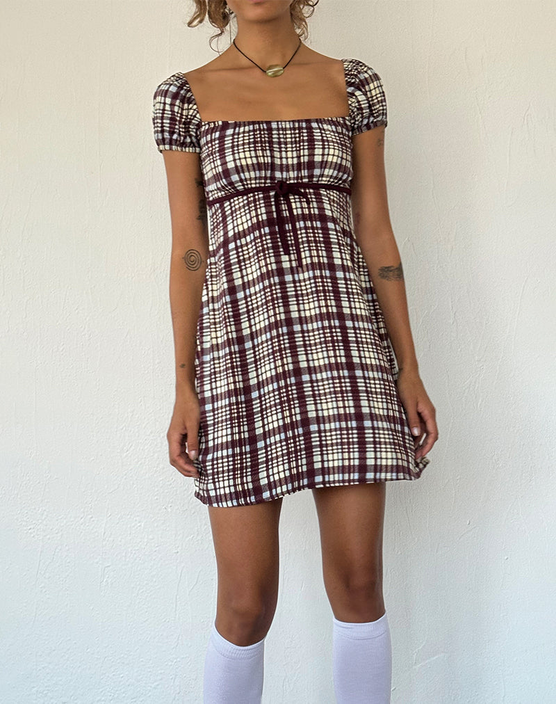 Savio Minikleid aus braunem Multikaro