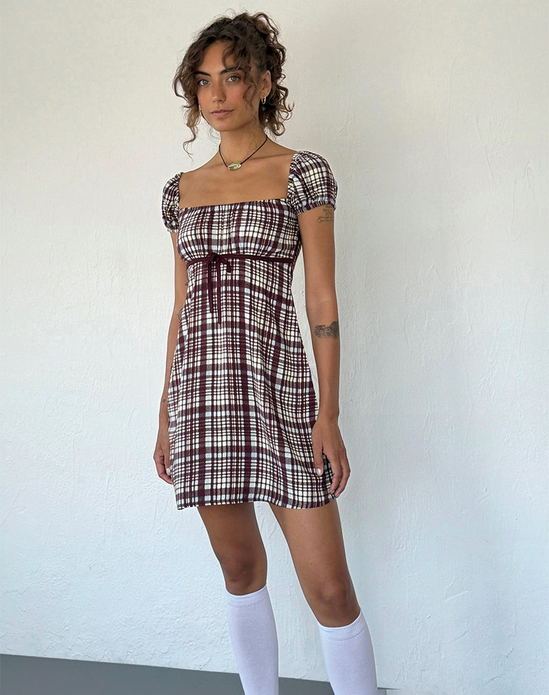 Savio Minikleid aus braunem Multikaro