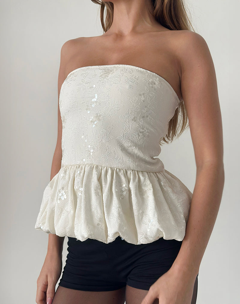 Saya Top aus Pailletten-Jacquard elfenbeinfarben