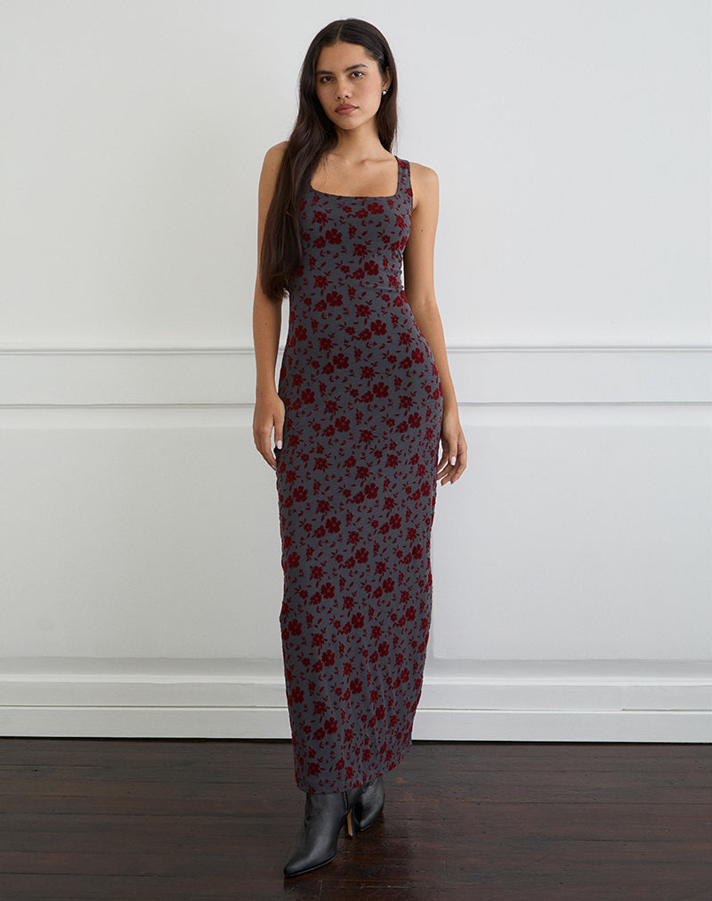 Sayidan Maxikleid in Garden Floral Blau Grau
