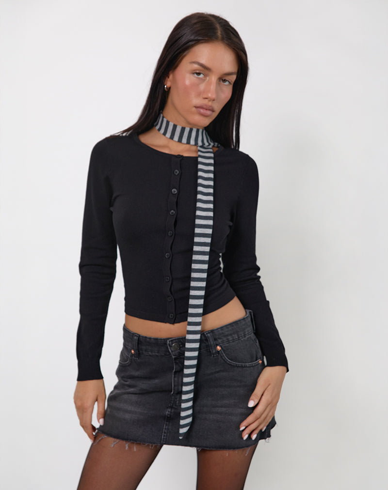 Skinny Schal in Grau und Schwarz gestreift